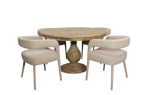 HomeRoots Five Piece Dark Brown Solid Wood Dining Set: Stylish Round Table with Four Elegant Chairs 602207