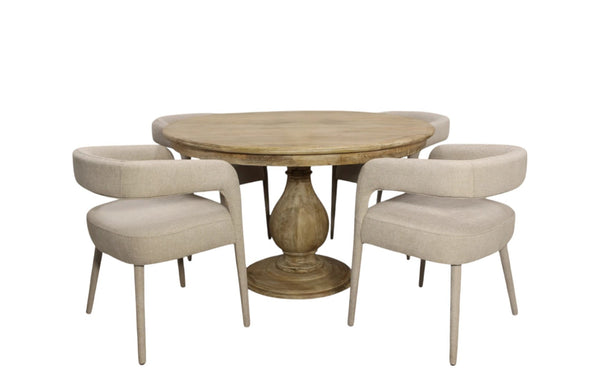 HomeRoots Five Piece Dark Brown Solid Wood Dining Set: Stylish Round Table with Four Elegant Chairs 602207