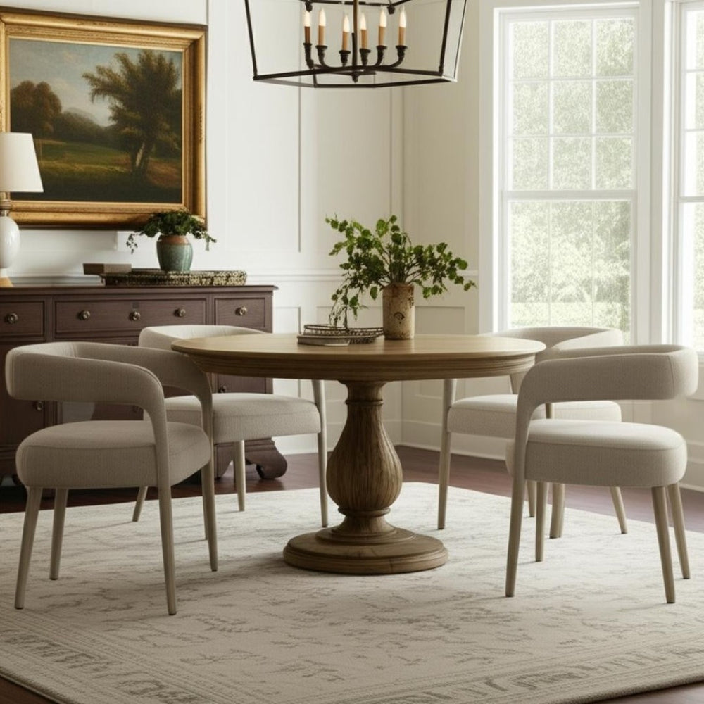 HomeRoots Five Piece Dark Brown Solid Wood Dining Set: Stylish Round Table with Four Elegant Chairs 602207