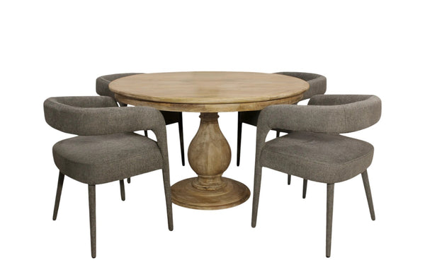 HomeRoots Five-Piece Dark Brown Solid Wood Dining Set with Round Table & Four Wishbone Chairs for Style 602208