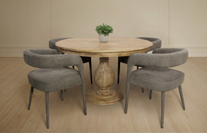 HomeRoots Five-Piece Dark Brown Solid Wood Dining Set with Round Table & Four Wishbone Chairs for Style 602208