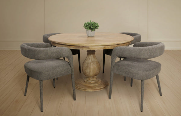 HomeRoots Five-Piece Dark Brown Solid Wood Dining Set with Round Table & Four Wishbone Chairs for Style 602208