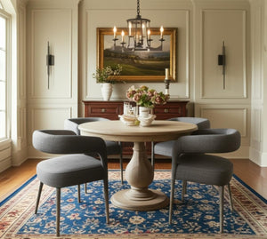 HomeRoots Five-Piece Dark Brown Solid Wood Dining Set with Round Table & Four Wishbone Chairs for Style 602208