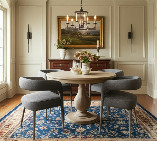 HomeRoots Five-Piece Dark Brown Solid Wood Dining Set with Round Table & Four Wishbone Chairs for Style 602208