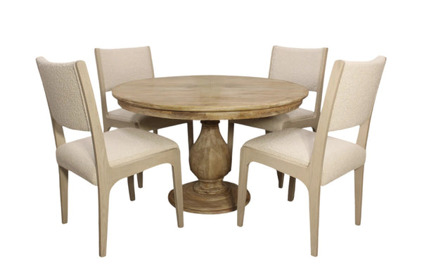 HomeRoots Five Piece Natural Round Solid Wood Dining Set - Cozy Rustic Charm with Upholstered Chairs 602209