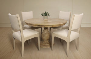 HomeRoots Five Piece Natural Round Solid Wood Dining Set - Cozy Rustic Charm with Upholstered Chairs 602209