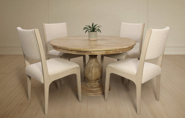 HomeRoots Five Piece Natural Round Solid Wood Dining Set - Cozy Rustic Charm with Upholstered Chairs 602209