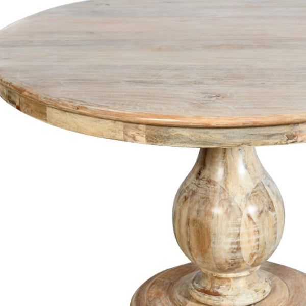 HomeRoots Five Piece Natural Round Solid Wood Dining Set - Cozy Rustic Charm with Upholstered Chairs 602209