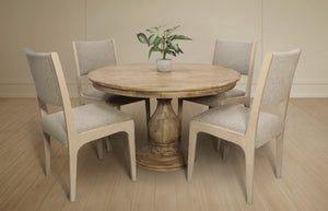 HomeRoots Five-Piece Natural Round Solid Wood Dining Set with Vintage Charm and Cozy Upholstered Chairs 602210