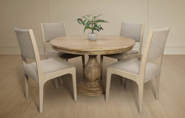 HomeRoots Five-Piece Natural Round Solid Wood Dining Set with Vintage Charm and Cozy Upholstered Chairs 602210
