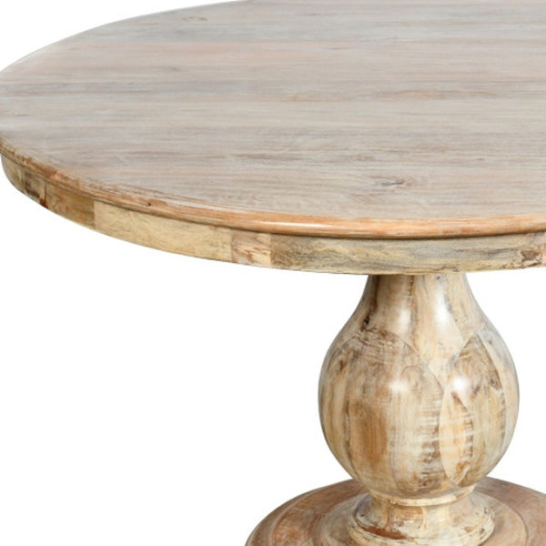 HomeRoots Five-Piece Natural Round Solid Wood Dining Set with Vintage Charm and Cozy Upholstered Chairs 602210