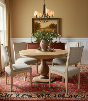HomeRoots Five-Piece Natural Round Solid Wood Dining Set with Vintage Charm and Cozy Upholstered Chairs 602210