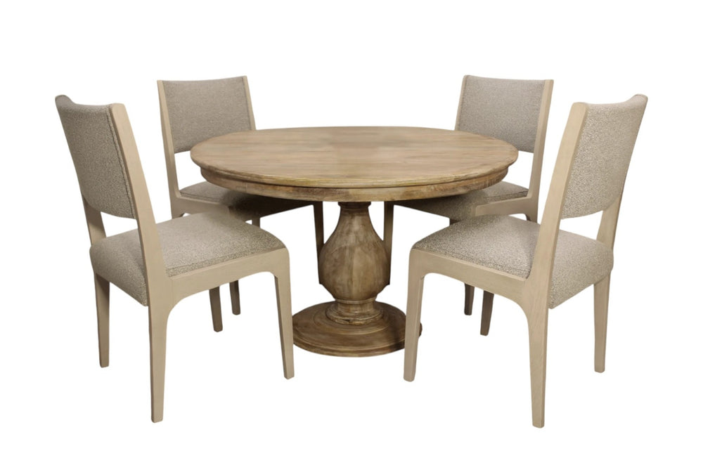 HomeRoots Five-Piece Natural Round Solid Wood Dining Set with Vintage Charm and Cozy Upholstered Chairs 602210
