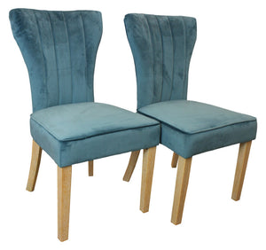 HomeRoots Five-Piece Natural Round Solid Wood Dining Set with Teal Upholstered Chairs for Cozy Gatherings 602211
