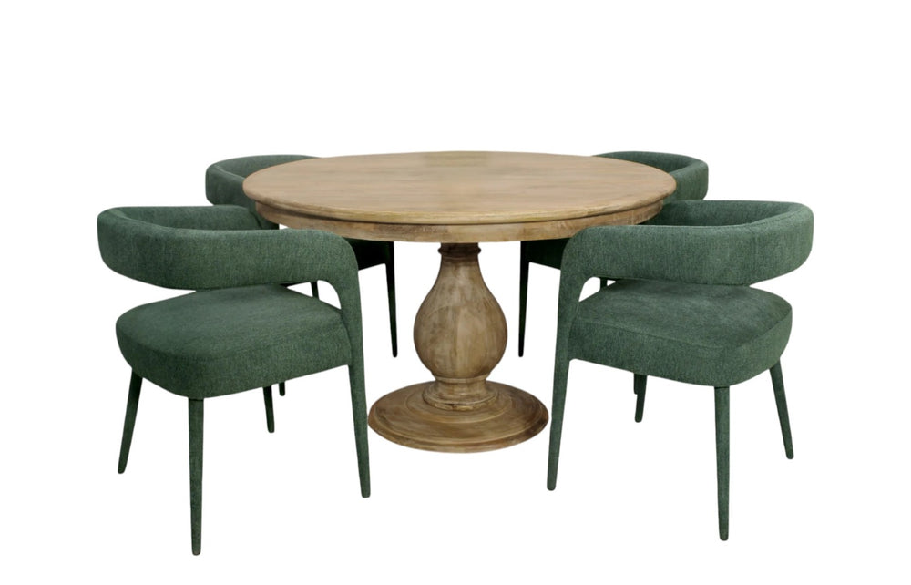 HomeRoots Five-Piece Dark Brown Round Solid Wood Dining Set with Upholstered Wishbone Chairs for Style & Comfort 602212