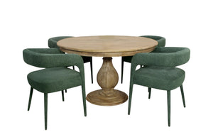HomeRoots Five-Piece Dark Brown Round Solid Wood Dining Set with Upholstered Wishbone Chairs for Style & Comfort 602212