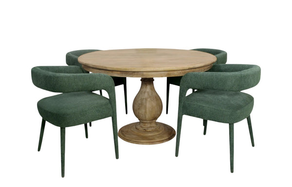 HomeRoots Five-Piece Dark Brown Round Solid Wood Dining Set with Upholstered Wishbone Chairs for Style & Comfort 602212