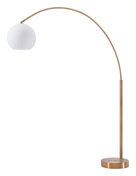 Homeroots 75" Brass Steel Arc Floor Lamp - Elegant White Glass Globe Shade For Stylish Home Lighting Decor  Steel 602214