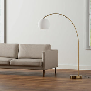 Homeroots 75" Brass Steel Arc Floor Lamp - Elegant White Glass Globe Shade For Stylish Home Lighting Decor  Steel 602214