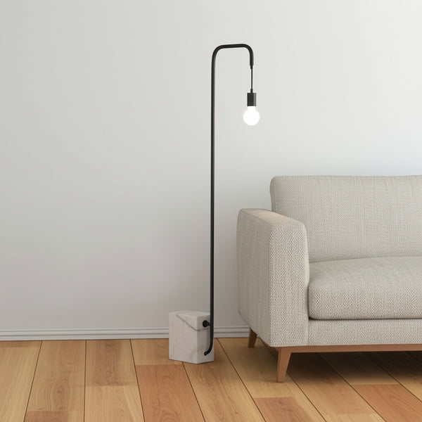 Homeroots 59" Modern Industrial Arc Floor Lamp With Black And White Marble Base For Warm Ambient Lighting  Genuine Marble,Steel 602215