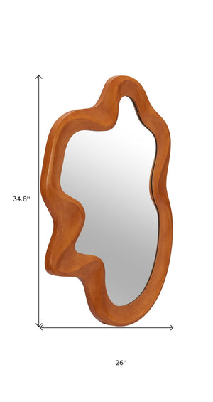Homeroots 35" Brown Abstract Solid Wood Framed Accent Mirror - Modern Design For Stylish Home Decor Upgrade   602225