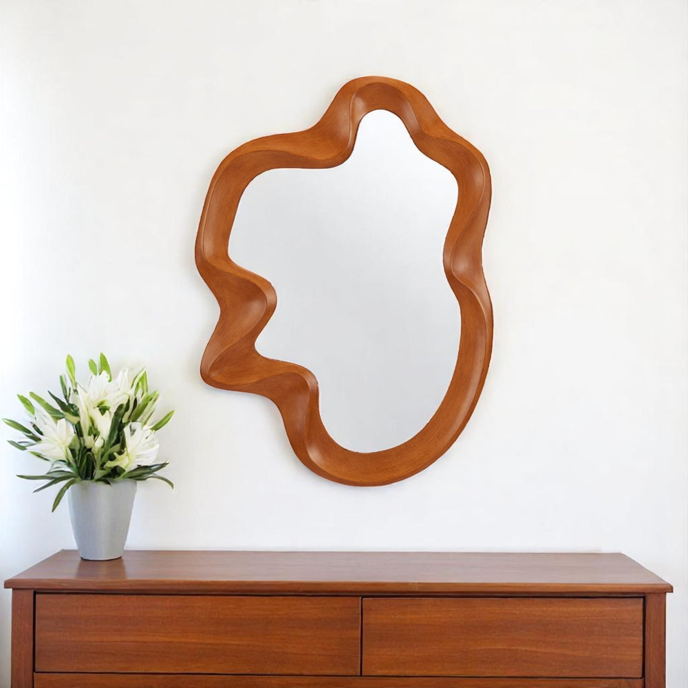 Homeroots 35" Brown Abstract Solid Wood Framed Accent Mirror - Modern Design For Stylish Home Decor Upgrade   602225