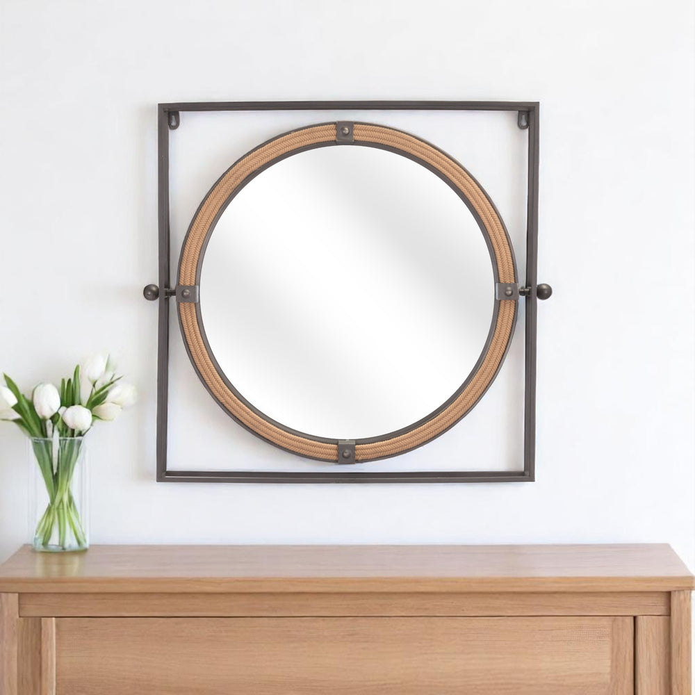 Homeroots 22" Gray Rope And Steel Framed Accent Mirror - Modern Decor With Stylish Reflection For Any Space  Steel 602226