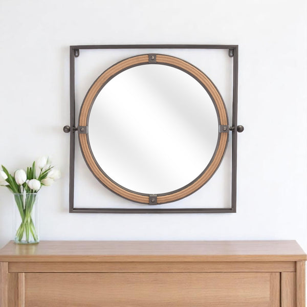 Homeroots 22" Gray Rope And Steel Framed Accent Mirror - Modern Decor With Stylish Reflection For Any Space  Steel 602226