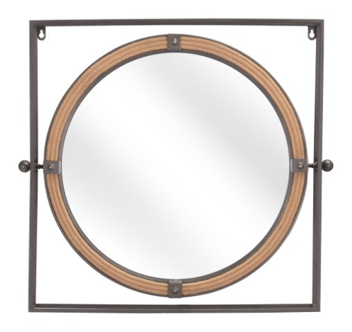Homeroots 22" Gray Rope And Steel Framed Accent Mirror - Modern Decor With Stylish Reflection For Any Space  Steel 602226