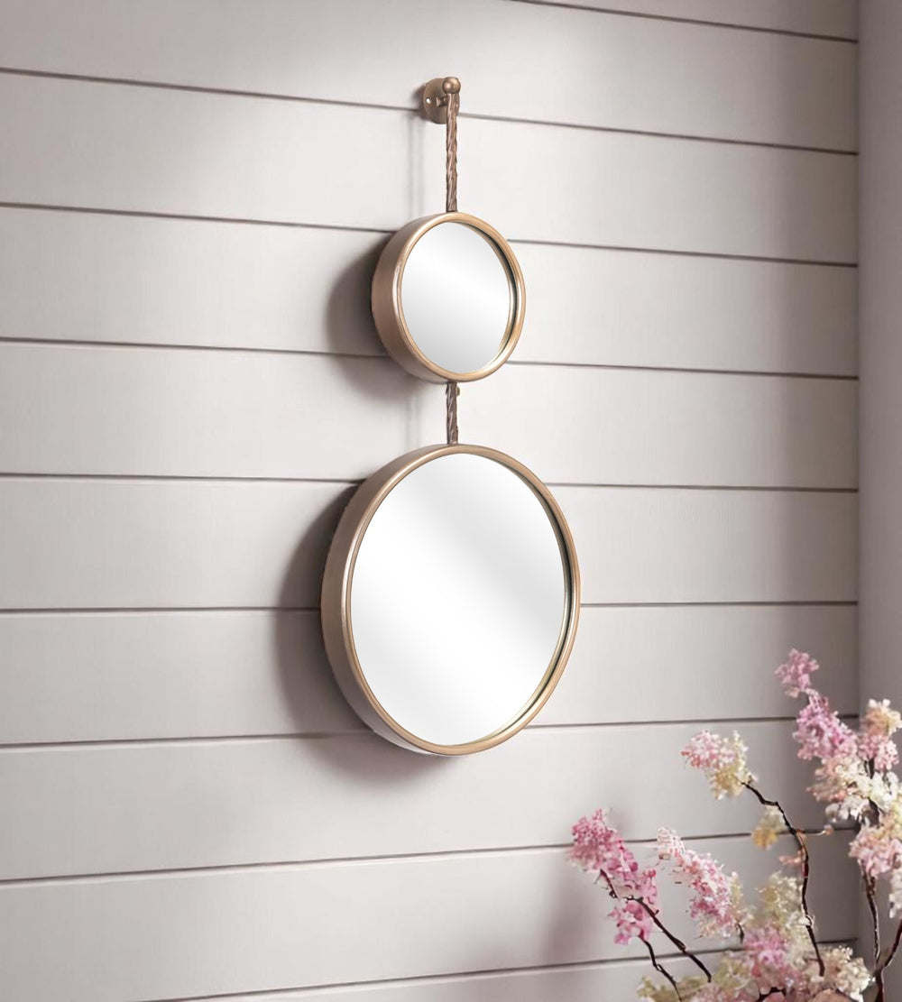 Homeroots 35" Bronze Double Round Steel Framed Accent Mirror - Modern Design For Elegant Home Decor Upgrade  Steel 602227