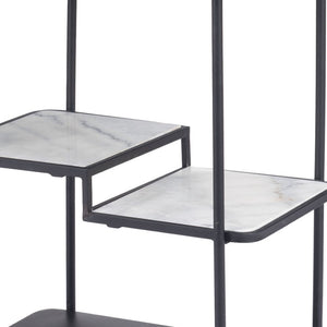 Homeroots 32" Elevate Your Entertaining With A Chic Black And White Steel Glass Marble Rolling Bar Cart   602231