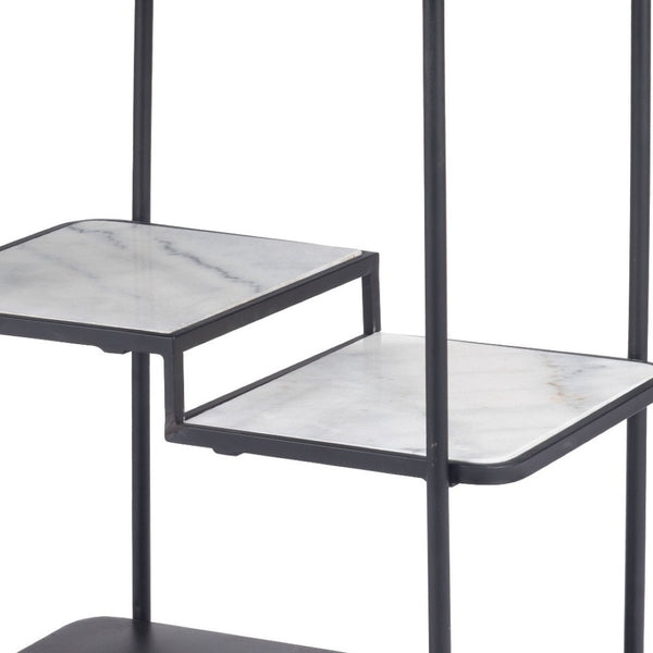 Homeroots 32" Elevate Your Entertaining With A Chic Black And White Steel Glass Marble Rolling Bar Cart   602231
