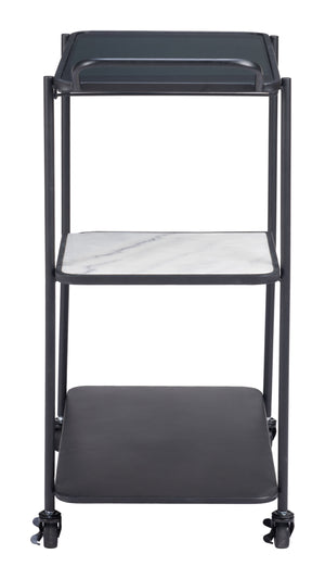 Homeroots 32" Elevate Your Entertaining With A Chic Black And White Steel Glass Marble Rolling Bar Cart   602231