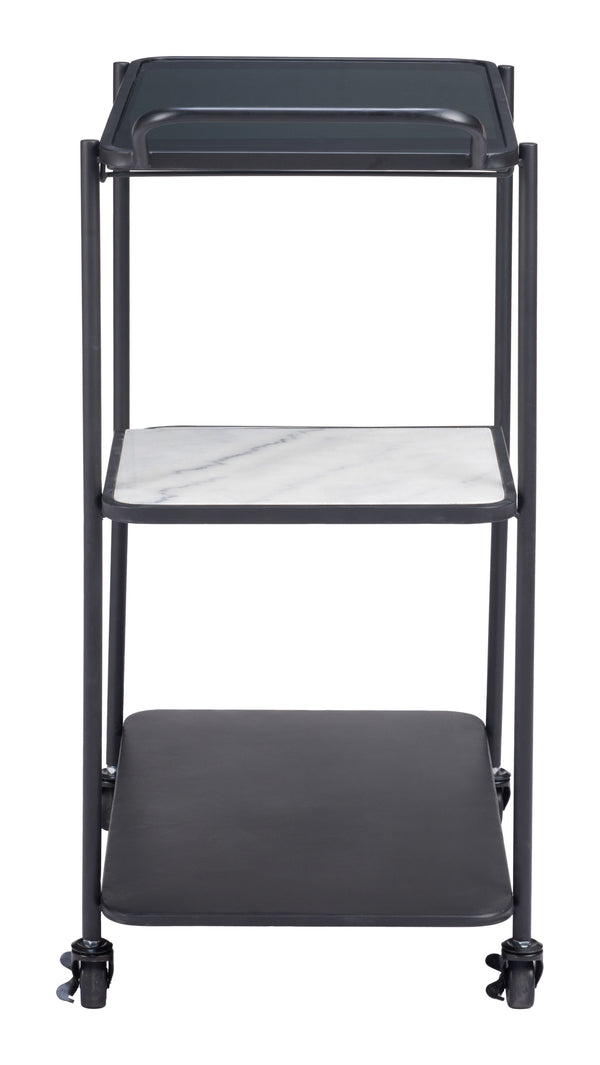 Homeroots 32" Elevate Your Entertaining With A Chic Black And White Steel Glass Marble Rolling Bar Cart   602231