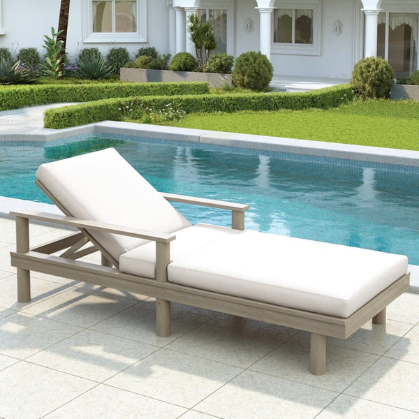 English Elm Trexm Acacia Wood Outdoor Chaise Lounge Set Reclining Patio Sunbed with Cushions Beige,Gray TM000034AAE
