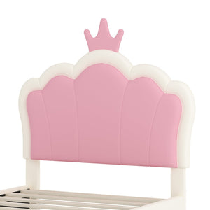 English Elm Twin Platform Bed Upholstered Crown Headboard Storybook Style for Girls Bedroom Cream N733P180807K