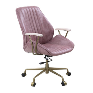 English Elm Hamilton Pink Top Grain Leather Office Chair with Wooden Armrests, 360° Swivel, Adjustable Height, Casters, Ergonomic Comfort - Premium Durable Upholstery B2726P265737