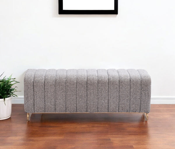 Homeroots 47" Stylish Gray And Gold Boucle Upholstered Bench – Chic Seating Solution For Any Space   602309