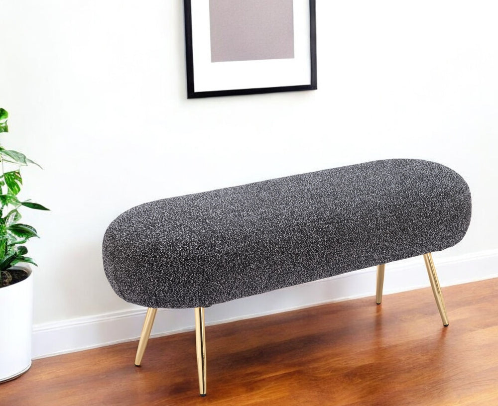 Homeroots 47" Black And Gold Boucle Upholstered Bench – Stylish Entryway Seating With Durable Design & Storage   602310