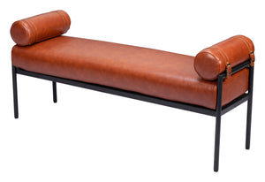 Homeroots 56" Brown Faux Leather Upholstered Bench With Black Steel Frame - Stylish Storage For Any Space   602311