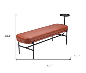 Homeroots 62" Brown Faux Leather Upholstered Bench With Drink Tray - Stylish Storage & Seating Solution!   602312