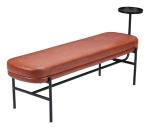 Homeroots 62" Brown Faux Leather Upholstered Bench With Drink Tray - Stylish Storage & Seating Solution!   602312