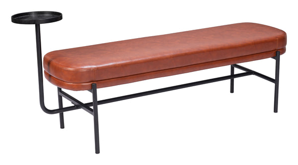 Homeroots 62" Brown Faux Leather Upholstered Bench With Drink Tray - Stylish Storage & Seating Solution!   602312