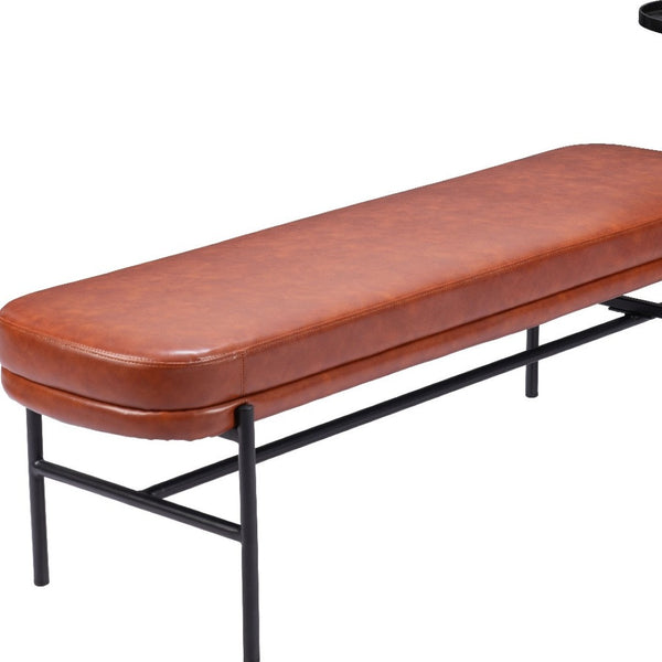 Homeroots 62" Brown Faux Leather Upholstered Bench With Drink Tray - Stylish Storage & Seating Solution!   602312