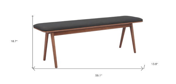 Homeroots 59" Stylish Black Upholstered Bench With Walnut Wood Frame - Perfect For Hallways & Entryways!   602314