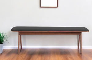 Homeroots 59" Stylish Black Upholstered Bench With Walnut Wood Frame - Perfect For Hallways & Entryways!   602314