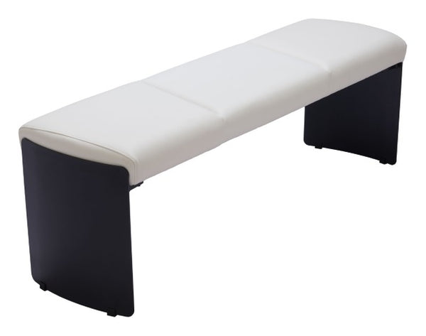 Homeroots 55" White Faux Leather Upholstered Bench - Stylish Entryway Seating With Modern Black Steel Base   602315