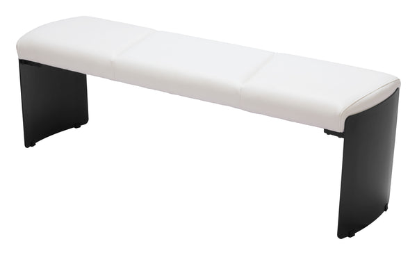 Homeroots 55" White Faux Leather Upholstered Bench - Stylish Entryway Seating With Modern Black Steel Base   602315