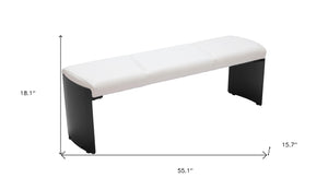 Homeroots 55" White Faux Leather Upholstered Bench - Stylish Entryway Seating With Modern Black Steel Base   602315