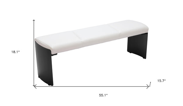 Homeroots 55" White Faux Leather Upholstered Bench - Stylish Entryway Seating With Modern Black Steel Base   602315